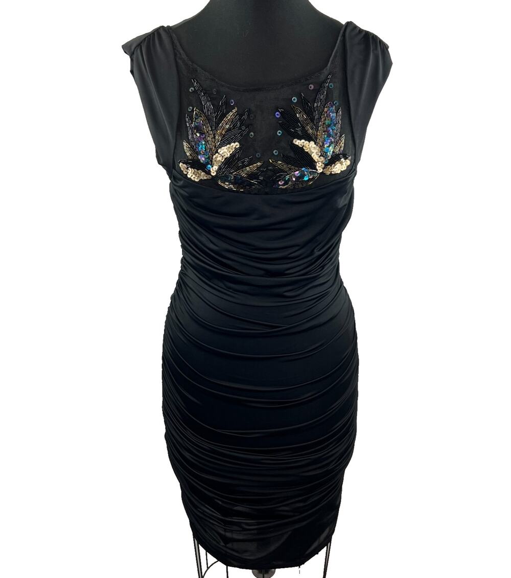 Y2K Arden B Unique Black Cocktail Dress Mesh Beads Sequins Size Medium M
